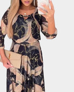 Charlotte | Women's Patterned Chiffon Dress, Three-Quarter Sleeve Dress | Everlasting Boutique