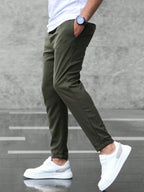 Christian | Men's Slim Fit Trousers with Drawstring, Dark Blue Chinos | Everlasting Boutique | Army Green