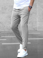 Christian | Men's Slim Fit Trousers with Drawstring, Dark Blue Chinos | Everlasting Boutique | Black