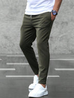 Christian | Men's Slim Fit Trousers with Drawstring, Dark Blue Chinos | Everlasting Boutique | Army Green