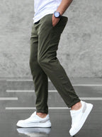 Christian | Men's Slim Fit Trousers with Drawstring, Dark Blue Chinos | Everlasting Boutique | Army Green