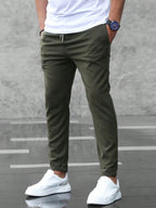 Christian | Men's Slim Fit Trousers with Drawstring, Dark Blue Chinos | Everlasting Boutique | Army Green