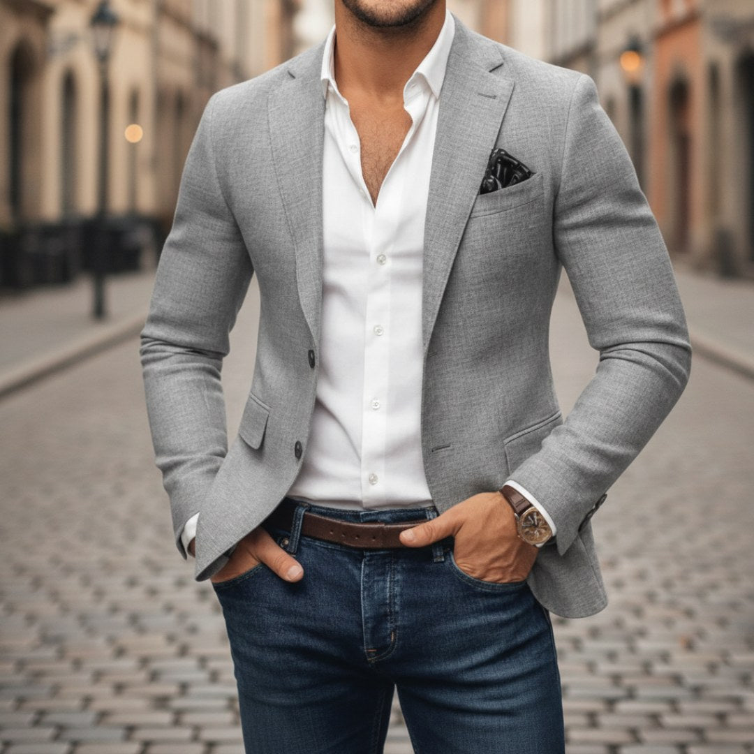 Christoph | Men's Slim Fit Single-Button Blazer, Elegant Blazer | Everlasting Boutique | Grey