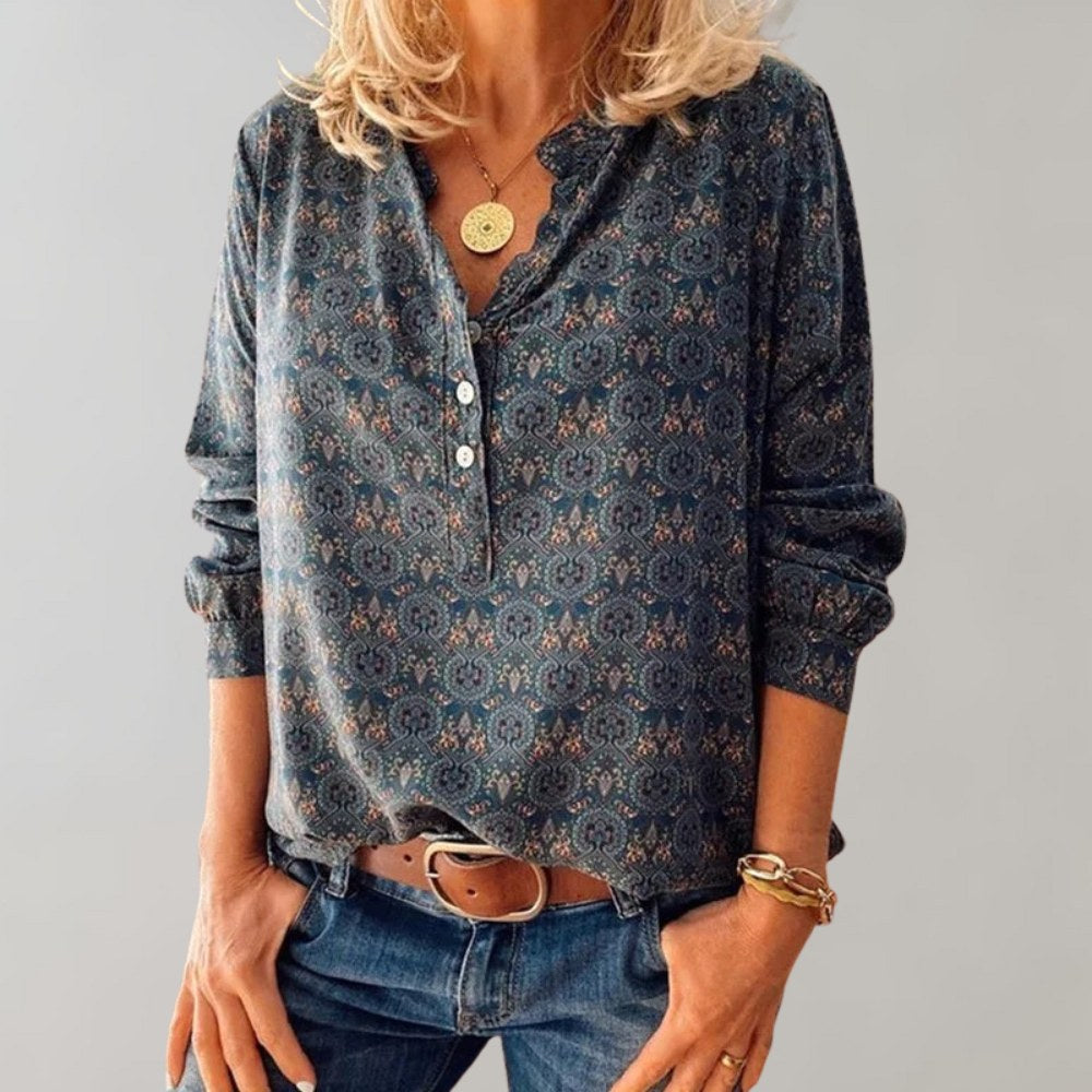 Clara | Women's Bohemian Print Blouse, Fluid Cut Shirt | Everlasting Boutique