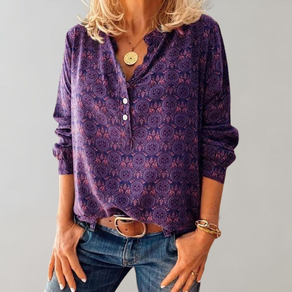 Clara | Women's Bohemian Print Blouse, Fluid Cut Shirt | Everlasting Boutique