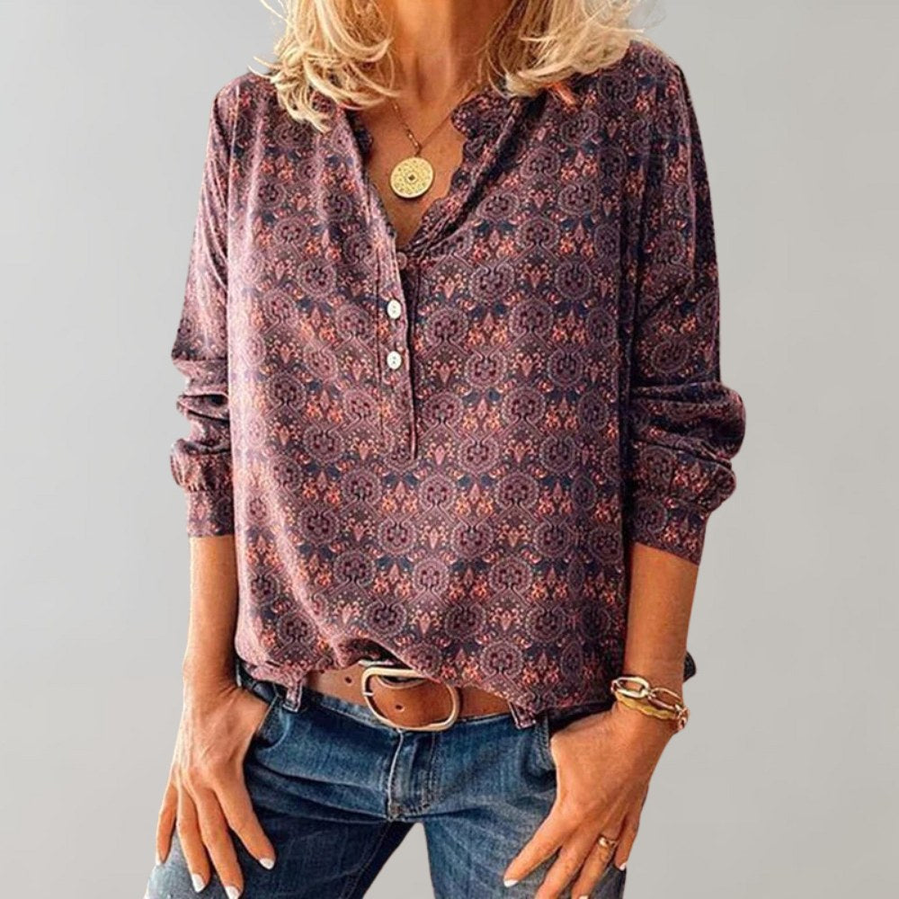 Clara | Women's Bohemian Print Blouse, Fluid Cut Shirt | Everlasting Boutique