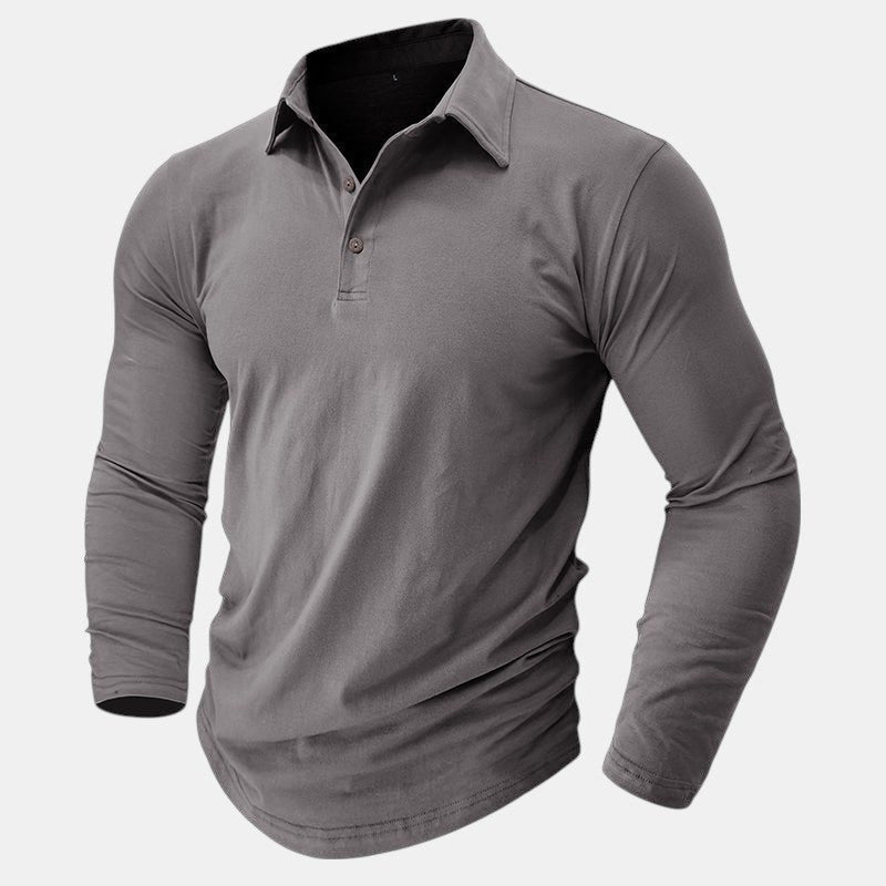 Claus | Men's Long-Sleeve Polo Shirt, Modern Polo Shirt | Everlasting Boutique | Grey