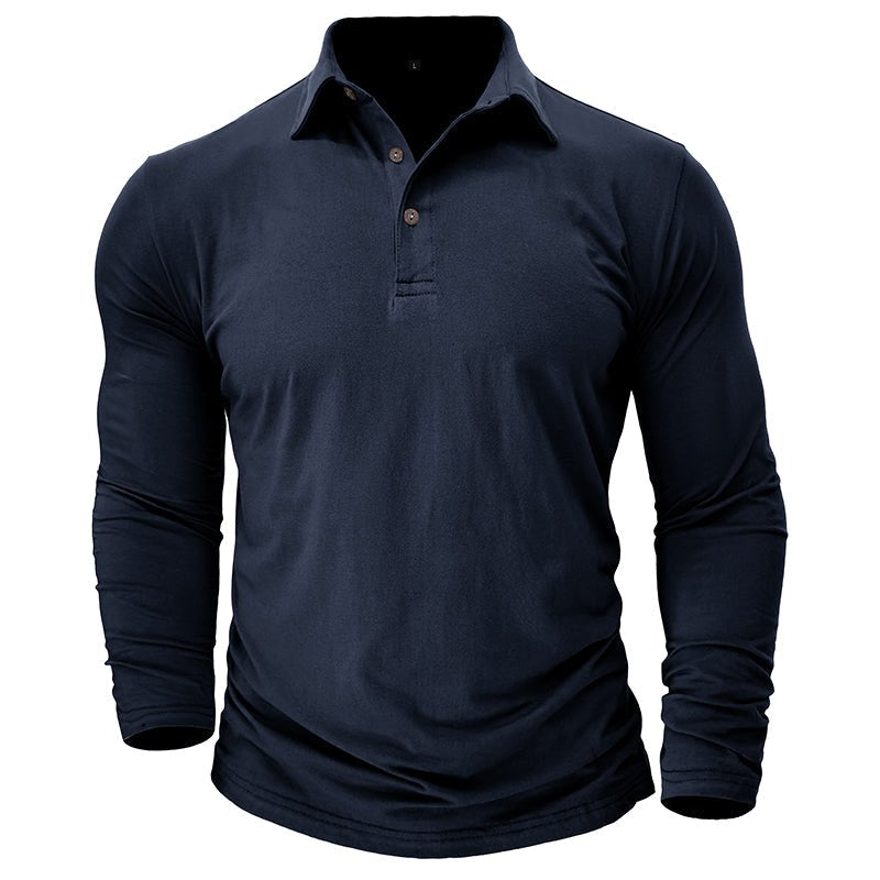 Claus | Men's Long-Sleeve Polo Shirt, Modern Polo Shirt | Everlasting Boutique | Navy Blue