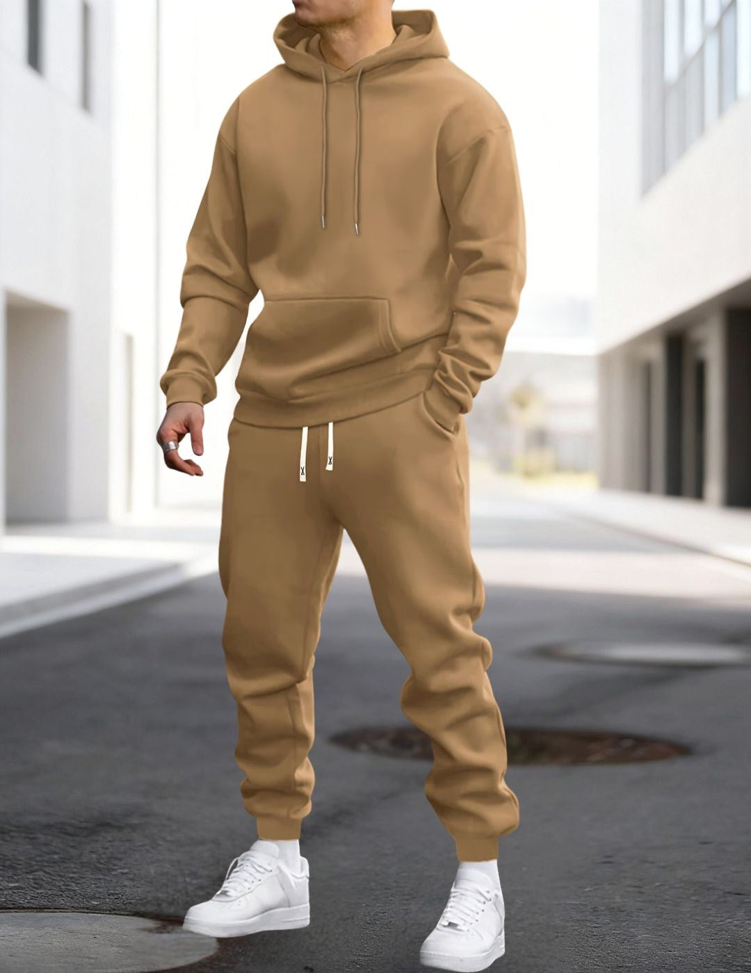 Clive | Men's Hooded Loungewear Set with Joggers, Comfortable Two-Piece Set | Everlasting Boutique | Khaki