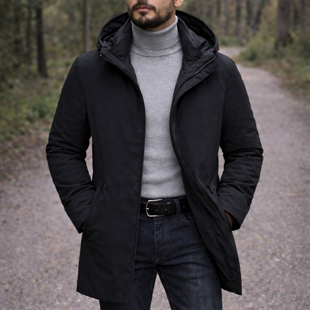 Cody | Men's Hooded Winter Coat, Weather-Resistant Autumn Coat | Everlasting Boutique | Black