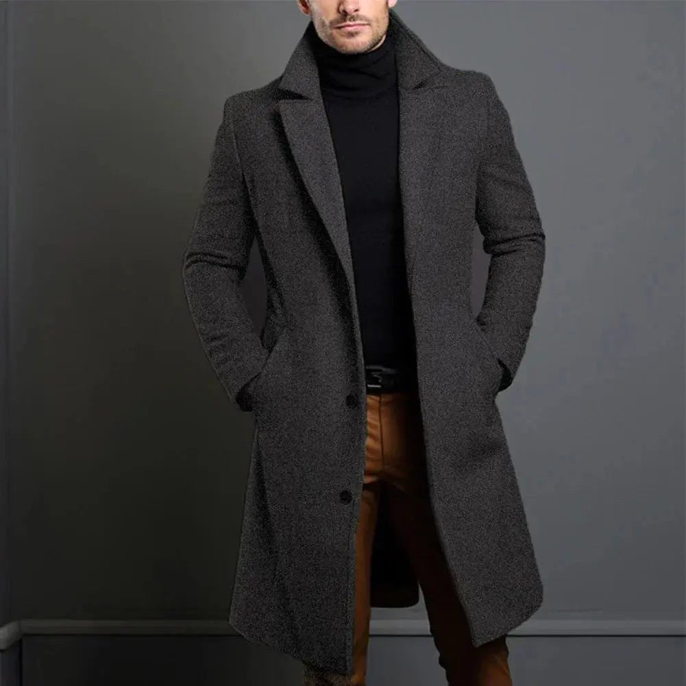 Cole | Men's Slim-Fit Long Overcoat, Tailored Autumn Coat | Everlasting Boutique | Black