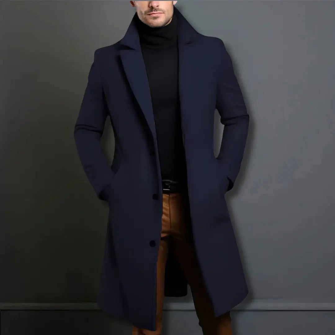 Cole | Men's Slim-Fit Long Overcoat, Tailored Autumn Coat | Everlasting Boutique