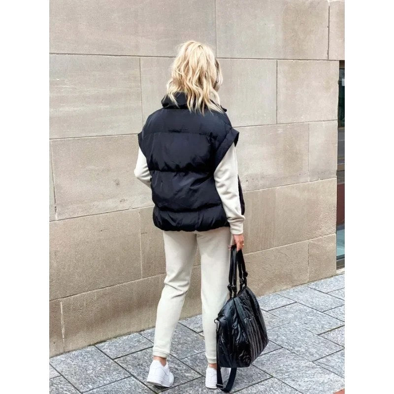 Colette | Women's Sleeveless Quilted Puffer Vest, Stand Collar Gilet | Everlasting Boutique | Green