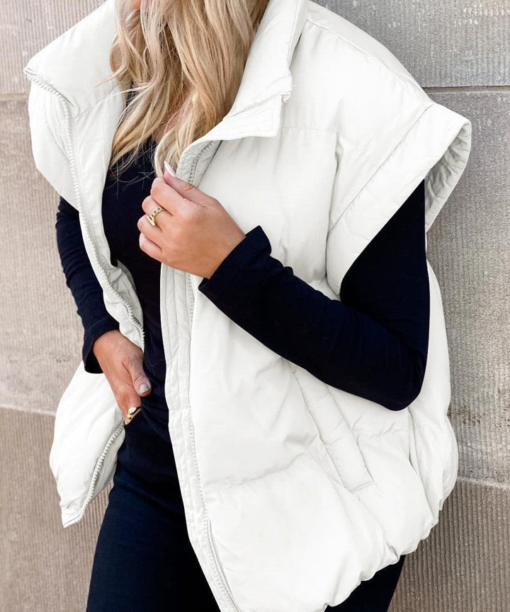 Colette | Women's Sleeveless Quilted Puffer Vest, Stand Collar Gilet | Everlasting Boutique | Black