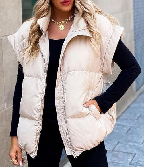 Colette | Women's Sleeveless Quilted Puffer Vest, Stand Collar Gilet | Everlasting Boutique
