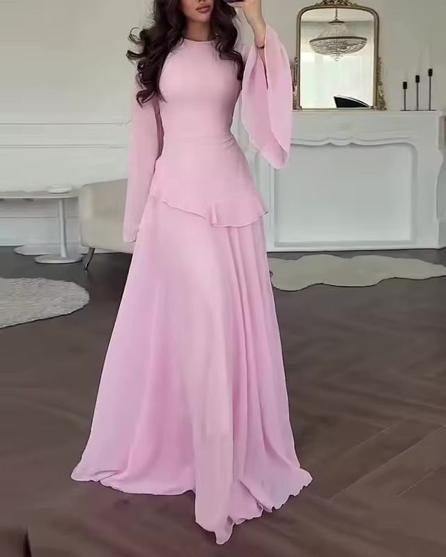 Colette | Women's Tiered Maxi Dress with Bell Sleeves, Formal Wedding Guest Dress | Everlasting Boutique | Burgundy
