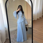 Colette | Women's Tiered Maxi Dress with Bell Sleeves, Formal Wedding Guest Dress | Everlasting Boutique | Light Blue