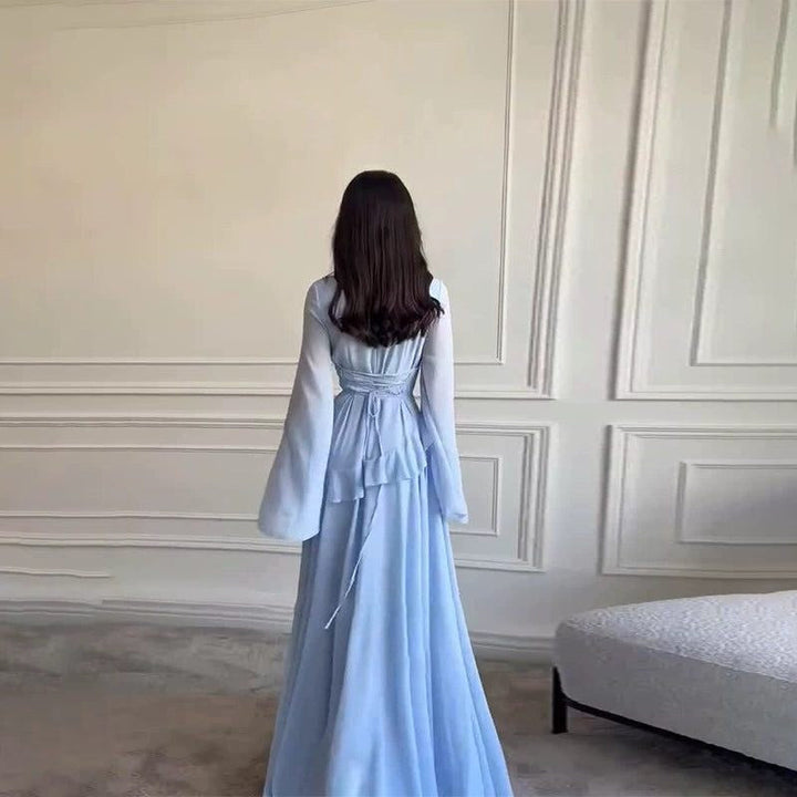 Colette | Women's Tiered Maxi Dress with Bell Sleeves, Formal Wedding Guest Dress | Everlasting Boutique | Light Yellow