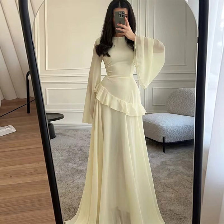 Colette | Women's Tiered Maxi Dress with Bell Sleeves, Formal Wedding Guest Dress | Everlasting Boutique | Pink