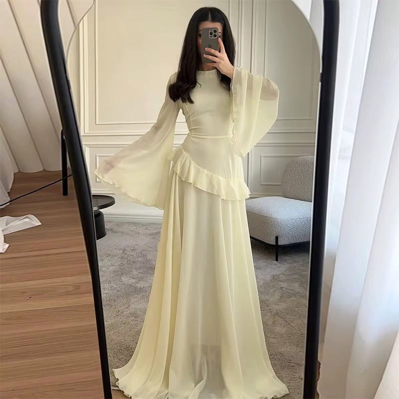Colette | Women's Tiered Maxi Dress with Bell Sleeves, Formal Wedding Guest Dress | Everlasting Boutique | Dark Blue