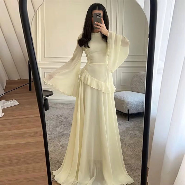 Colette | Women's Tiered Maxi Dress with Bell Sleeves, Formal Wedding Guest Dress | Everlasting Boutique | Dark Blue