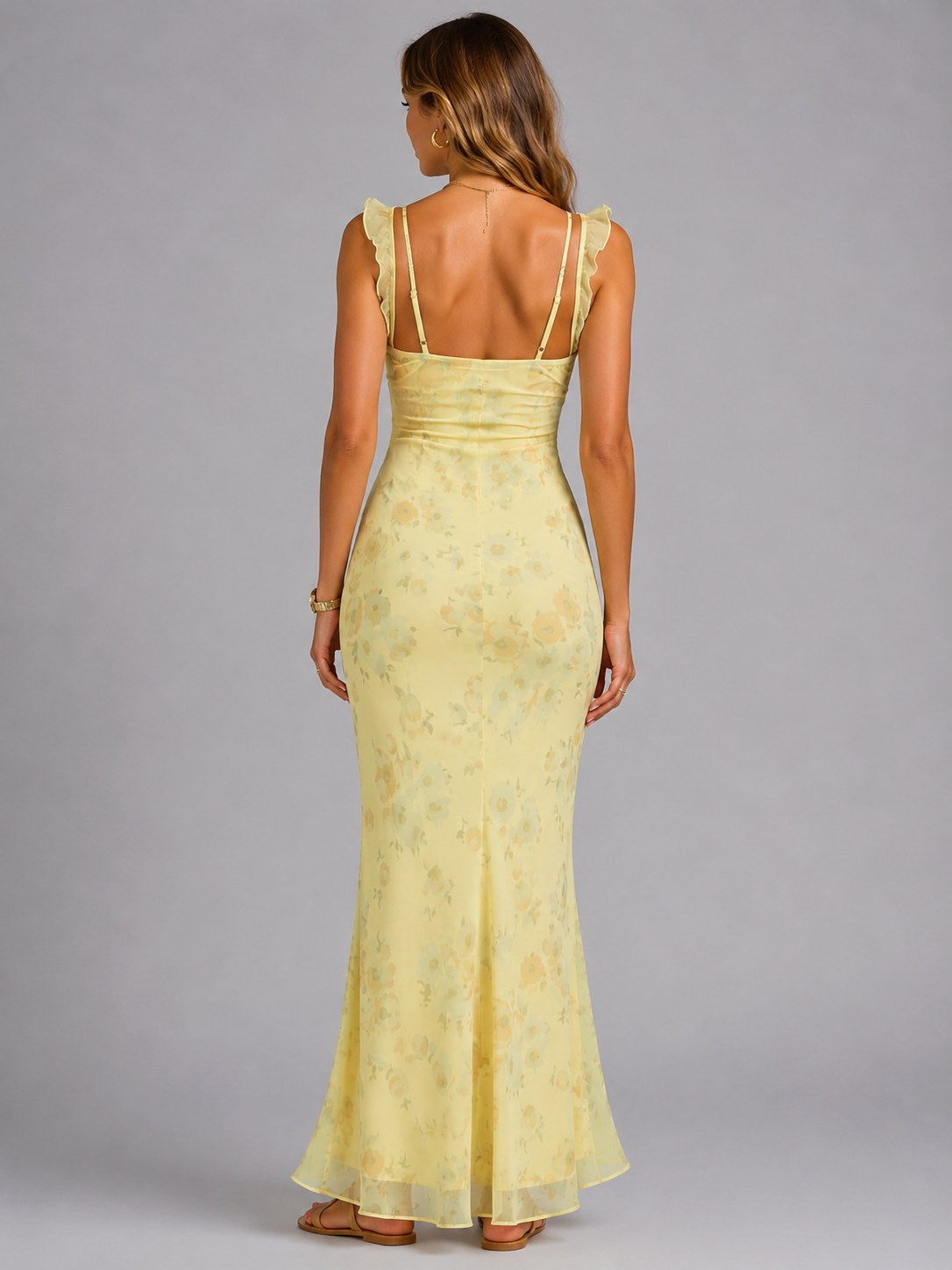 Connie | Women's Floral Maxi Dress with Ruffle Straps, Summer Evening Dress | Everlasting Boutique