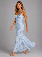 Connie | Women's Floral Maxi Dress with Ruffle Straps, Summer Evening Dress | Everlasting Boutique