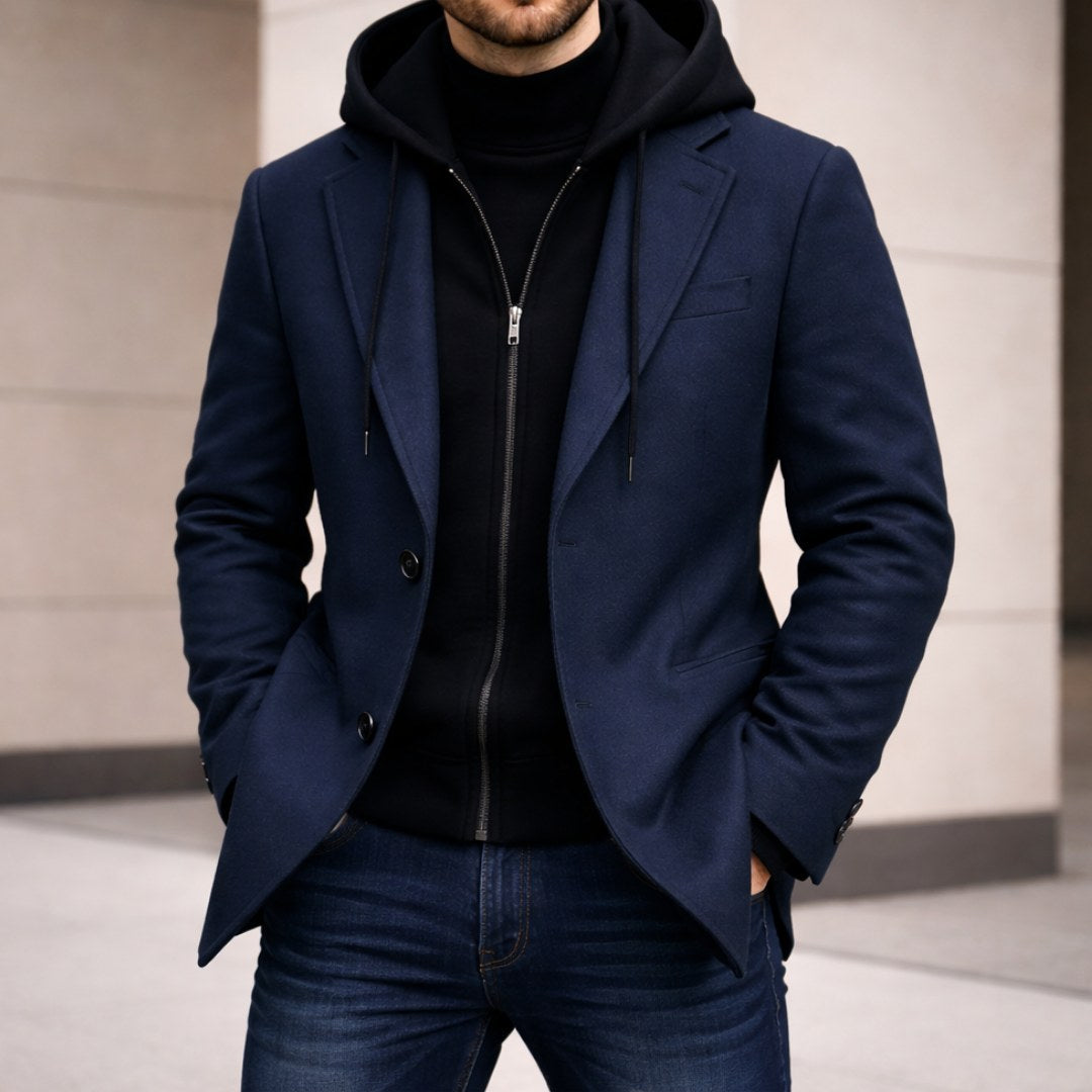 Connor | Men's Tailored Double-Layer Coat, Structured Wool-Blend Coat | Everlasting Boutique | Navy Blue