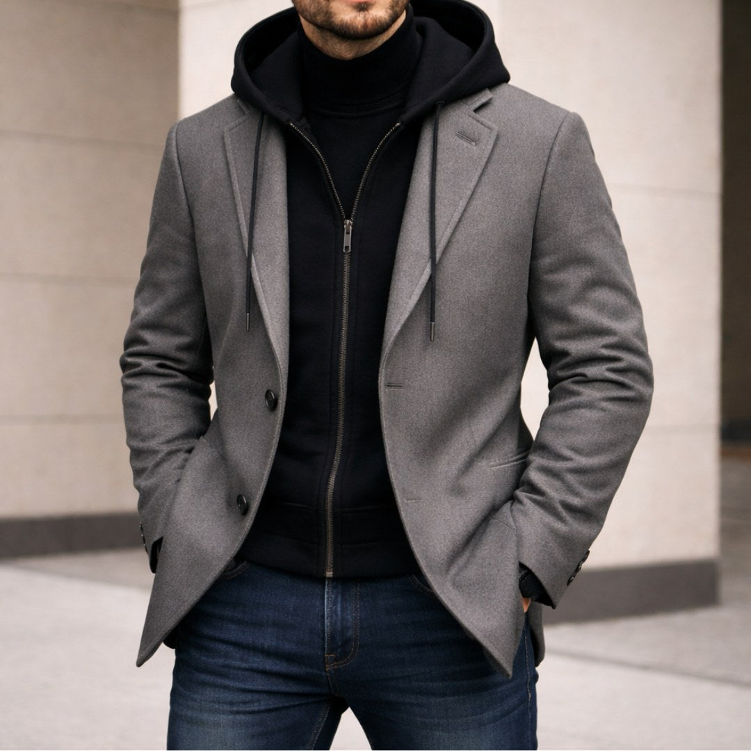 Connor | Men's Tailored Double-Layer Coat, Structured Wool-Blend Coat | Everlasting Boutique | Grey