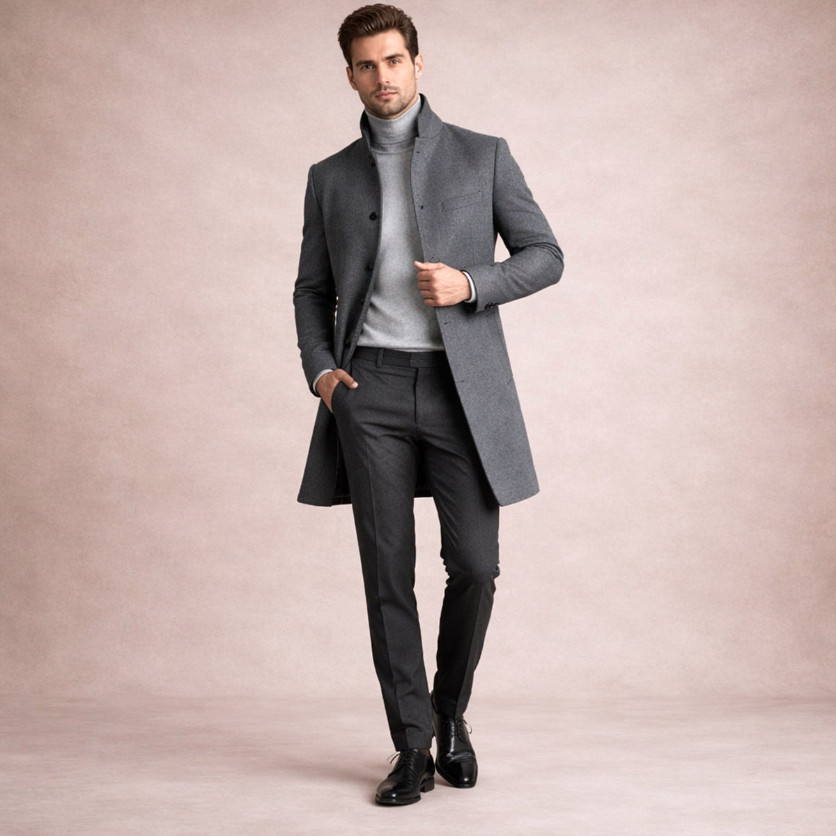 Cooper | Men's Wool Blend Single Breasted Trench Coat, Tailored Autumn Coat | Everlasting Boutique