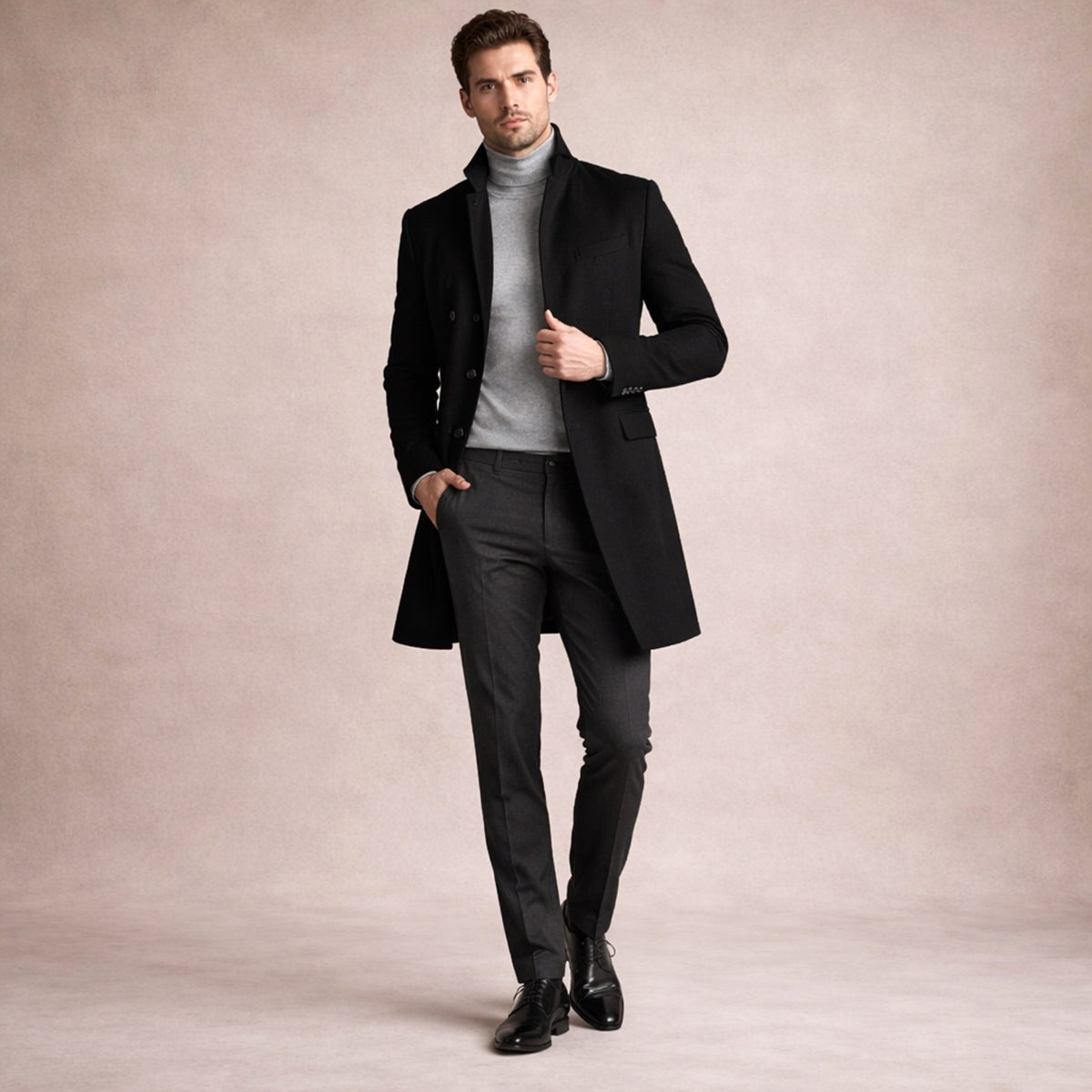 Cooper | Men's Wool Blend Single Breasted Trench Coat, Tailored Autumn Coat | Everlasting Boutique