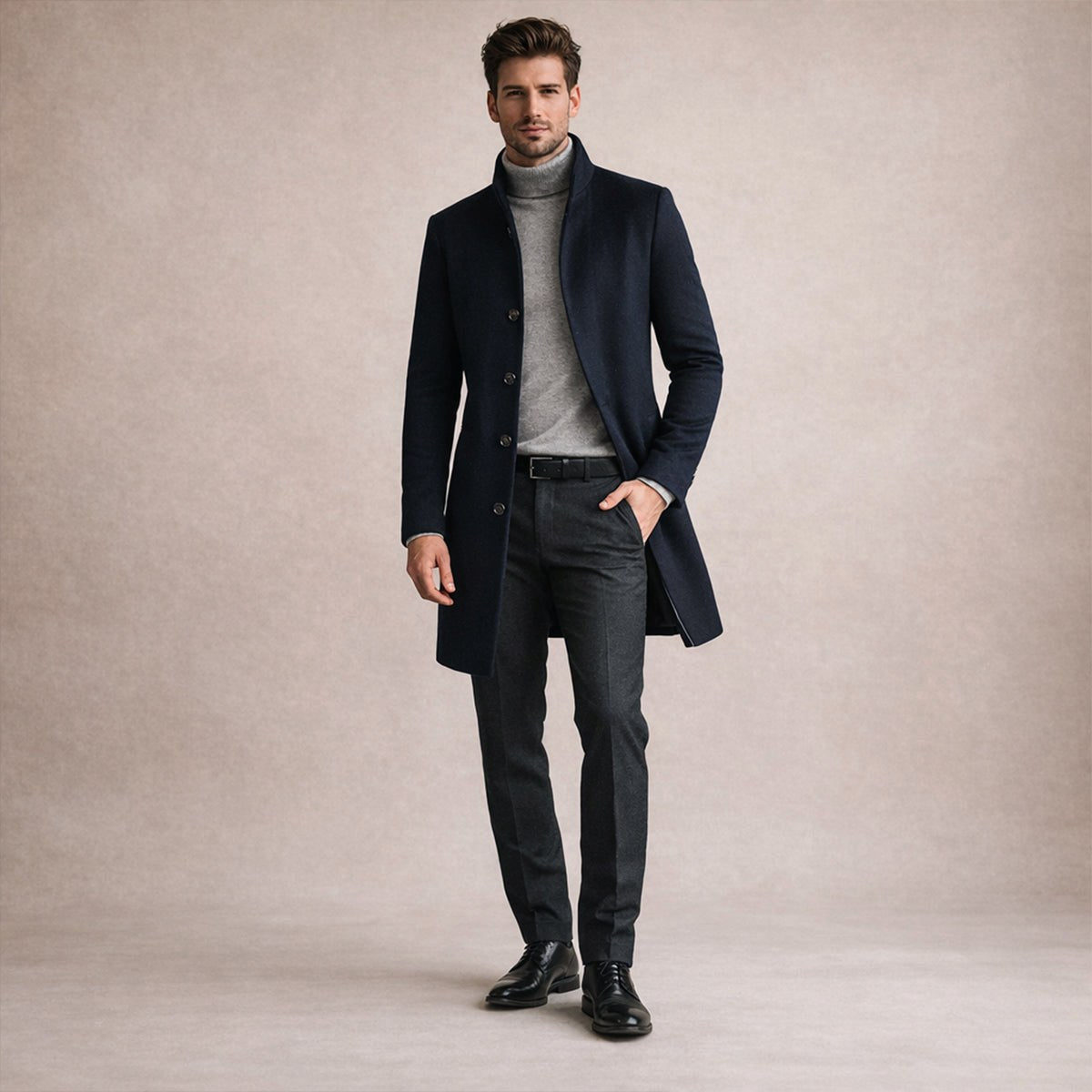 Cooper | Men's Wool Blend Single Breasted Trench Coat, Tailored Autumn Coat | Everlasting Boutique