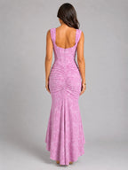 Cora | Women's Floral Corset Maxi Dress, Asymmetrical Hem Maxi Dress | Everlasting Boutique | White