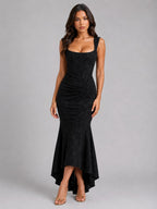 Cora | Women's Floral Corset Maxi Dress, Asymmetrical Hem Maxi Dress | Everlasting Boutique
