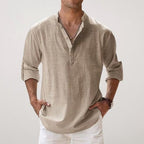Daniel | Men's Relaxed Linen Shirt with Long Sleeves, Rolled-Cuff Summer Shirt | Everlasting Boutique | Khaki