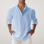 Daniel | Men's Relaxed Linen Shirt with Long Sleeves, Rolled-Cuff Summer Shirt | Everlasting Boutique | Light Blue