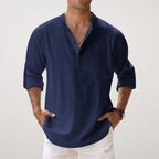 Daniel | Men's Relaxed Linen Shirt with Long Sleeves, Rolled-Cuff Summer Shirt | Everlasting Boutique | Navy