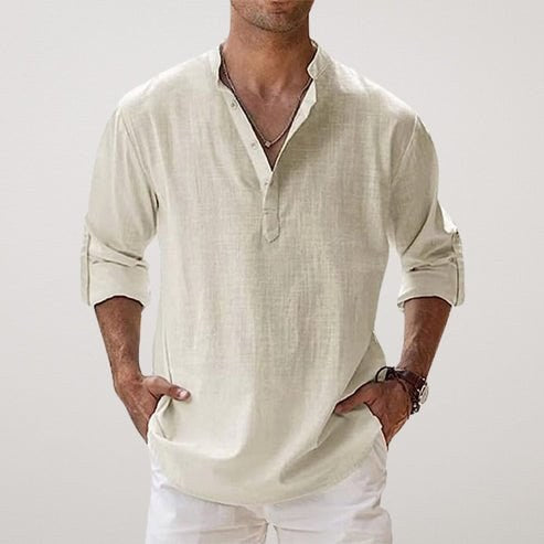 Daniel | Men's Relaxed Linen Shirt with Long Sleeves, Rolled-Cuff Summer Shirt | Everlasting Boutique | Beige