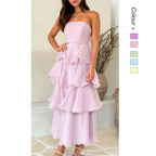 Danielle | Women's Strapless Tiered Maxi Dress, Ruffle Wedding Guest Dress | Everlasting Boutique | Pink
