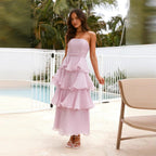 Danielle | Women's Strapless Tiered Maxi Dress, Ruffle Wedding Guest Dress | Everlasting Boutique | Light Green
