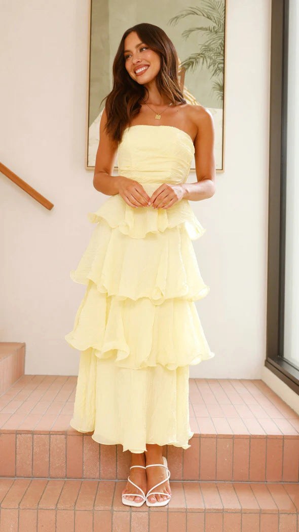 Danielle | Women's Strapless Tiered Maxi Dress, Ruffle Wedding Guest Dress | Everlasting Boutique