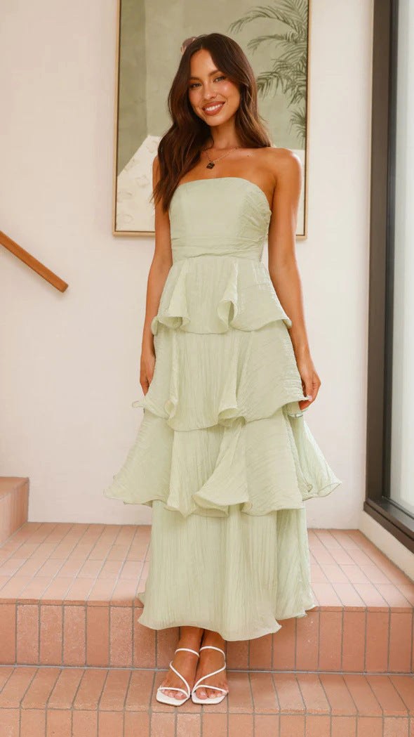 Danielle | Women's Strapless Tiered Maxi Dress, Ruffle Wedding Guest Dress | Everlasting Boutique