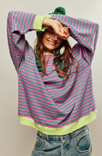 Darcy | Women's Striped Oversized Jumper, Relaxed Fit Knit Top | Everlasting Boutique | Groen & Roze