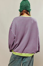 Darcy | Women's Striped Oversized Jumper, Relaxed Fit Knit Top | Everlasting Boutique | Blauw