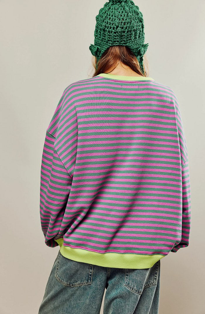 Darcy | Women's Striped Oversized Jumper, Relaxed Fit Knit Top | Everlasting Boutique | Blauw