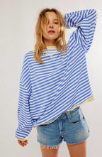 Darcy | Women's Striped Oversized Jumper, Relaxed Fit Knit Top | Everlasting Boutique | Oranje