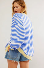 Darcy | Women's Striped Oversized Jumper, Relaxed Fit Knit Top | Everlasting Boutique | Donkerblauw & Rood