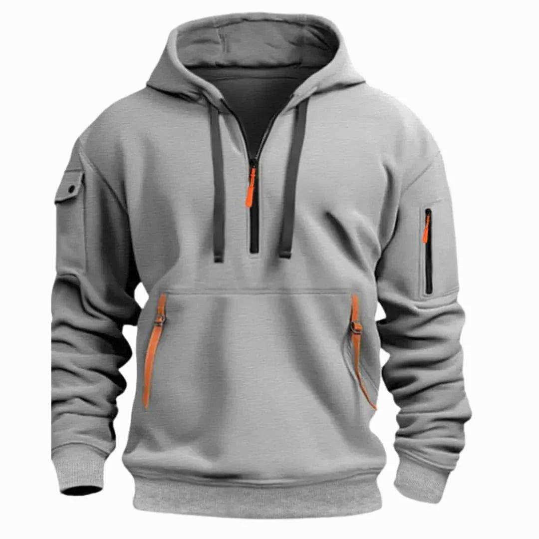 David | Men's Lightweight Hoodie with Adjustable Hood and Half-Zipper, Relaxed-Fit Hooded Jumper | Everlasting Boutique