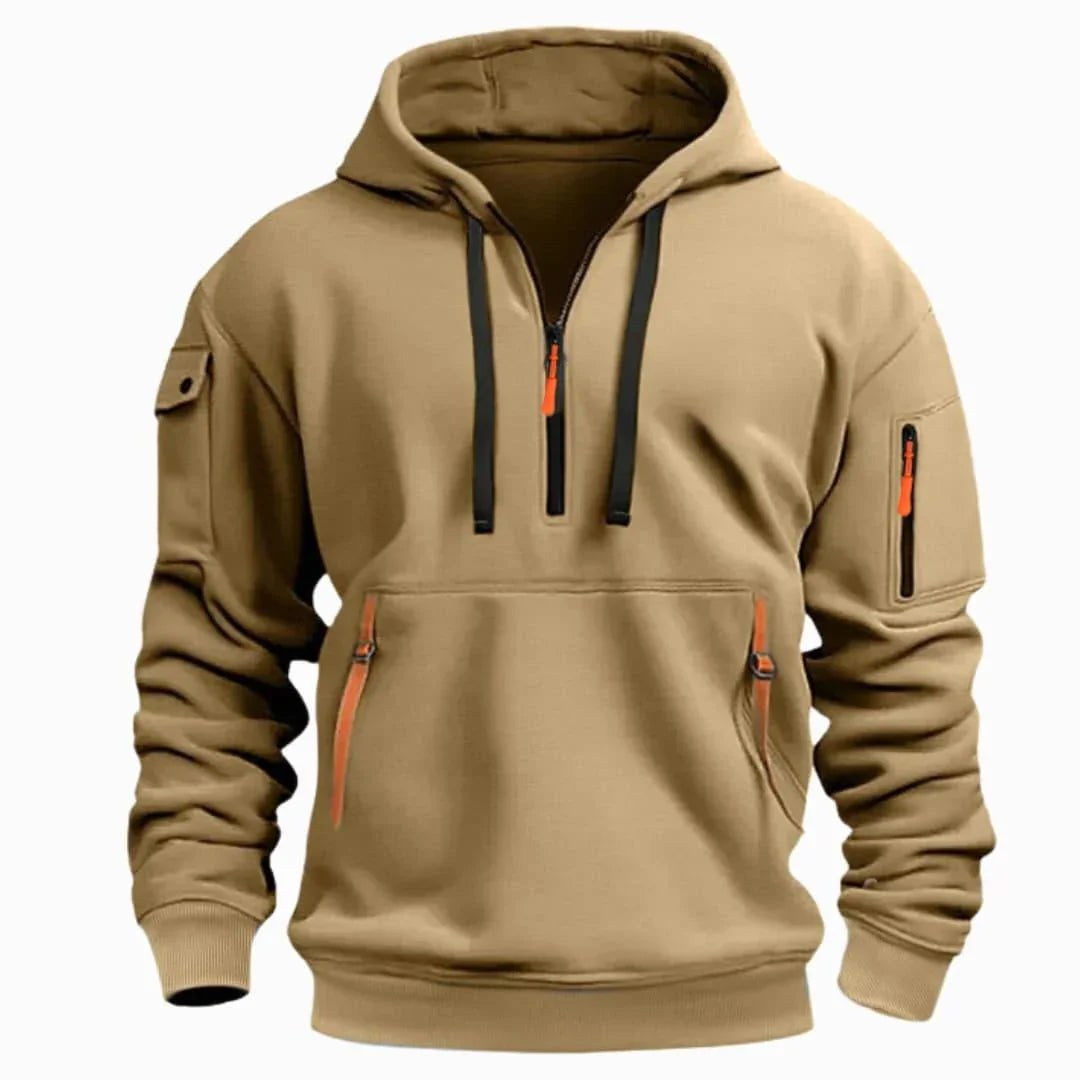David | Men's Lightweight Hoodie with Adjustable Hood and Half-Zipper, Relaxed-Fit Hooded Jumper | Everlasting Boutique