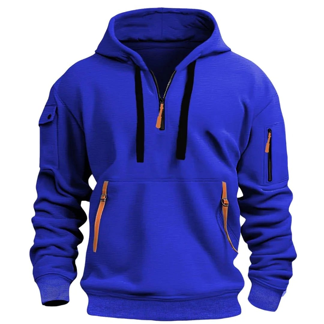 David | Men's Lightweight Hoodie with Adjustable Hood and Half-Zipper, Relaxed-Fit Hooded Jumper | Everlasting Boutique